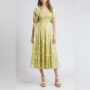 Moon River Green floral midi dress